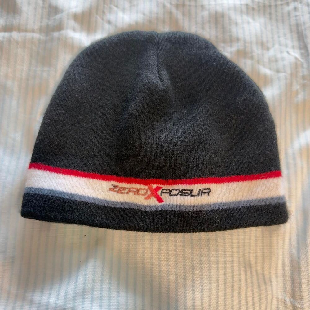 ZeroXposur Black Knit Winter Beanie Hat with Striped Accent #skater #winterwear